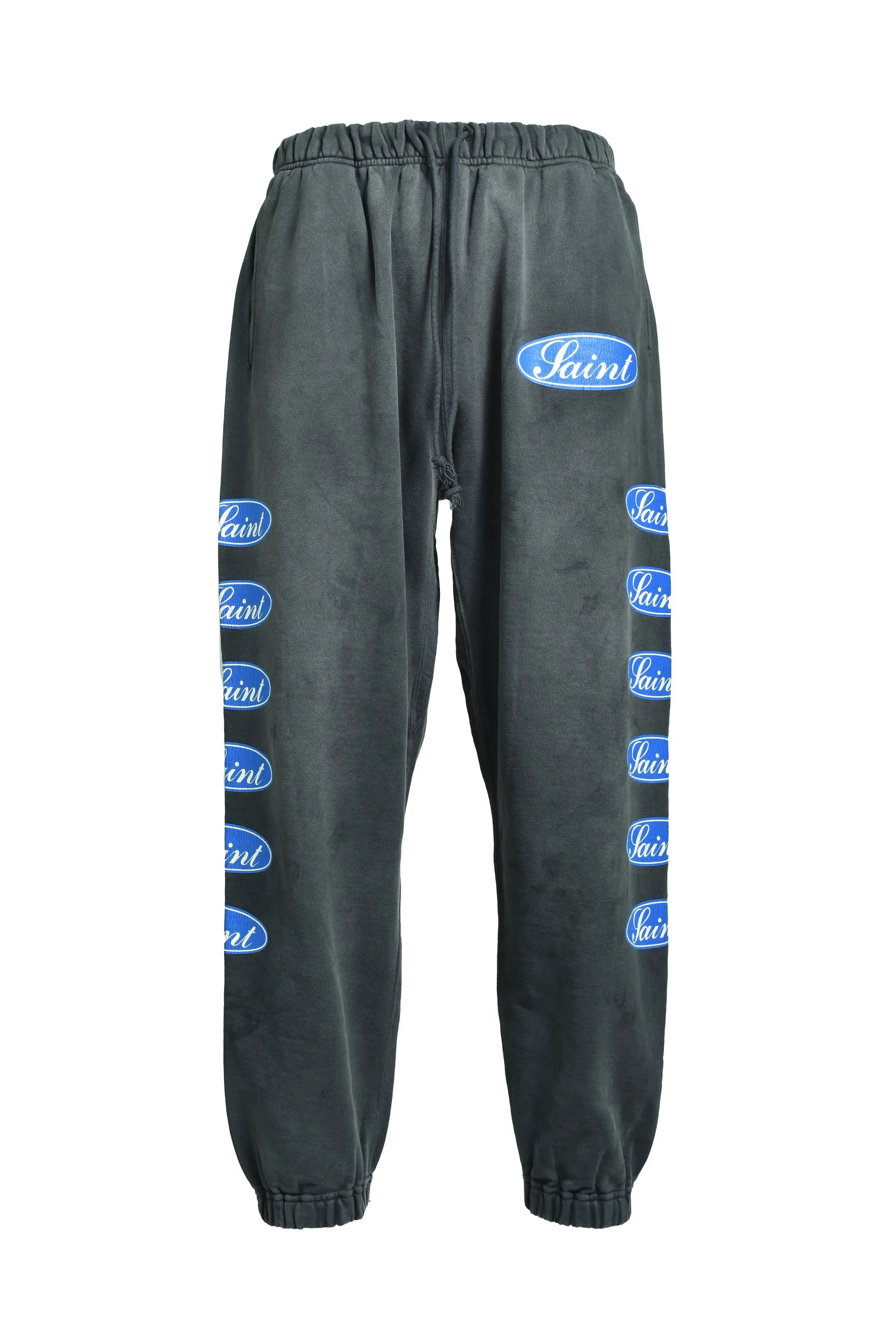 SAINT Mxxxxxx SWEAT PANTS/LOVE AMONG/BLK blue SAINT barrage sweatpants, washed black S-XL, top-notch printing and distressing process, very close to the original distressed feeling, Assute dyeing, whole piece sprayed with horse fade, wormhole destruction treatment, heavy fermentation washing to create NEW VINTAGE texture, factory four-needle and six-thread workmanship, no bone seams, correct main mark, wash mark